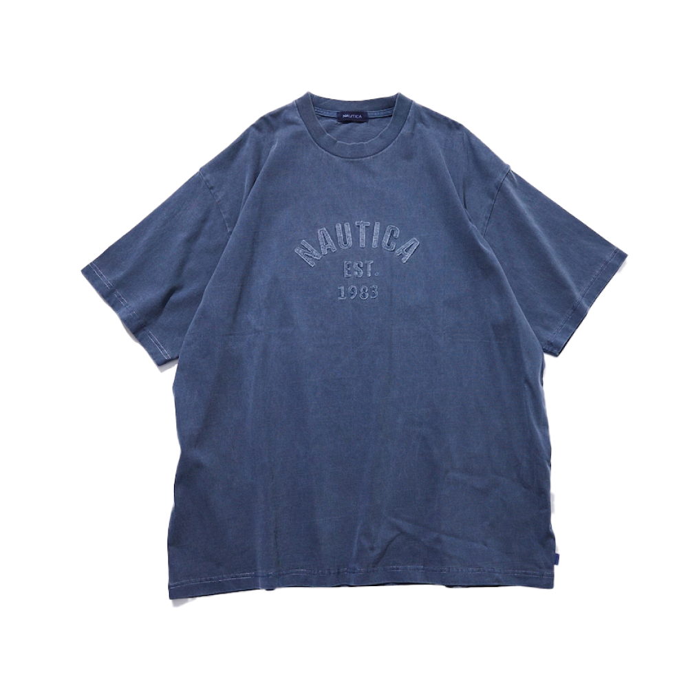 [JP LINE] PIGMENT DYED FELT PATCH ARCH LOGO S/S TEE 391 NAVY